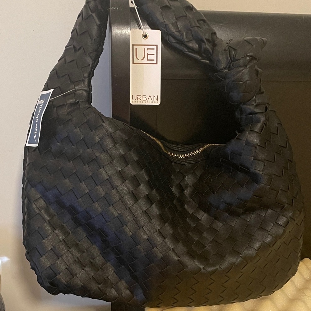 Urban Expressions Elegant Black Woven Hobo Bag